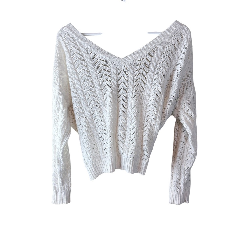 Pink Lily‎ Womens L White Knit Sweater Twist Back Long Sleeve Casual Pullover